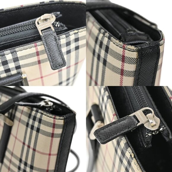 BURBERRY Logo Nova Check Shoulder Tote Bag Canvas Leather Beige Black 83RL399 - Picture 9 of 16